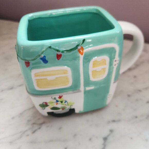 Retro Camper Trailer Mug | Holiday Christmas Lights Coffee Cup - Picture 3 of 4